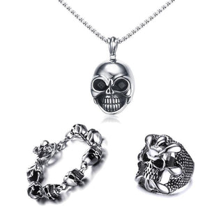 Mens Vintage Gothic Skull Jewelry Set