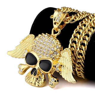 Black Eyes Ghost Wings Skull Head Hip Hop Pendant Necklace
