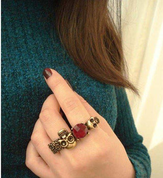 Punk Style Skull Head Red Gem Ring