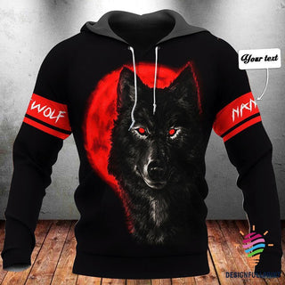 Gift For Wolf Lover The Red Eyes Wolf Under Full Moon Personalized Unisex 3D Hoodie NH