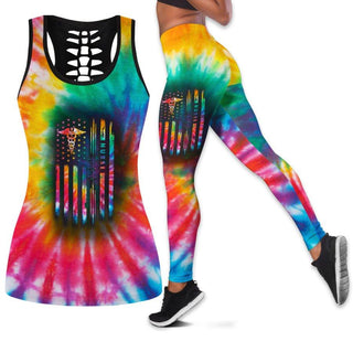 Gifts For Nurses Nurse Tie Dye Flag Tank Top And Leggings Set