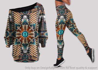 Gift For Native American Native American Off Shoulder Long Sleeves Top and Leggings Set LN