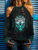 Gift For Native American Gift For Wolf Lover Teal Native American Wolf Cut Out Shoulder Top PA