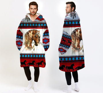 Native American Gift Native Pride Gift For Horse Lovers Wearable Blanket Snug Hoodie For Teens And Adults