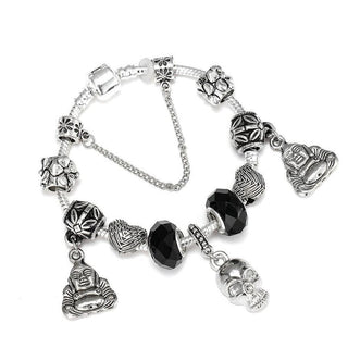 Skull Dangle Charm Bracelet Black Glass Beads - designfullprint