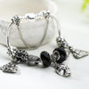 Skull Dangle Charm Bracelet Black Glass Beads - designfullprint