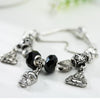 Skull Dangle Charm Bracelet Black Glass Beads - designfullprint