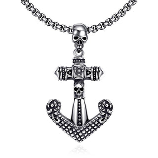 Vintage Skull Anchor Silver Punk Necklace