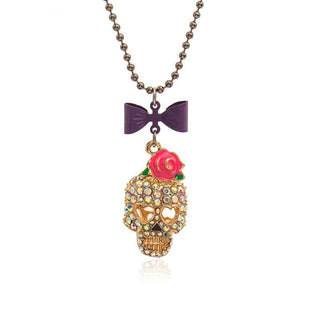 Crystal Rose Skull Heart Eyes Necklace