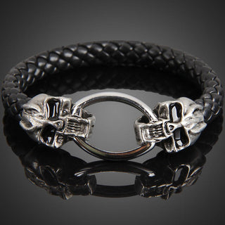 Punk Skull Leather Braid Bracelet