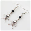 Silver Retro Skull Black Glass Dangle Hook Earrings - designfullprint