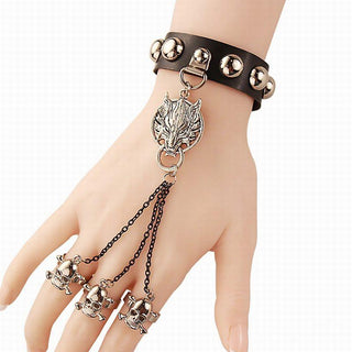 Vintage Wolf Pirate Skull Leather Bracelet