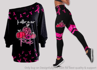 In October We Wear Pink Breast Cancer Awareness Off Shoulder Long Sleeves Top and Leggings Set