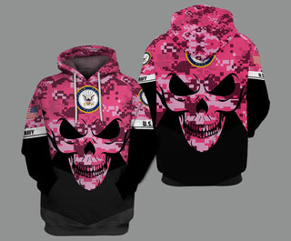 Skull Gift Gift For Army Personalized Pink Skull US Navy Unisex Size Hoodie LN