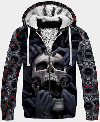Skull Gift Personalized Red Eyes Screaming Skull Unisex Fleece Zip Up Hoodie
