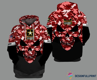 Skull Gift Gift For Army Personalized Red Army Skull Unisex Size Hoodie LN
