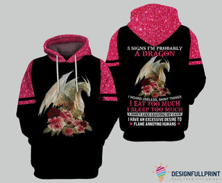 Gift For Dragon Lover Pink Five Signs I Am Probably A Dragon Personalized Unisex Hoodie HG