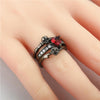 Crystal Black Floral Skull Red Heart Ring