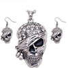 Punk Rock Rhinestone Skull Necklace Earrings Set