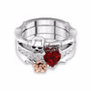Crystal Red Heart Flower Skull Rings