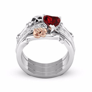 Crystal Red Heart Flower Skull Rings