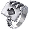 Stainless Steel Poker Spades Skull Claw Ring