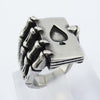 Stainless Steel Poker Spades Skull Claw Ring