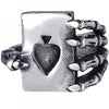 Stainless Steel Poker Spades Skull Claw Ring