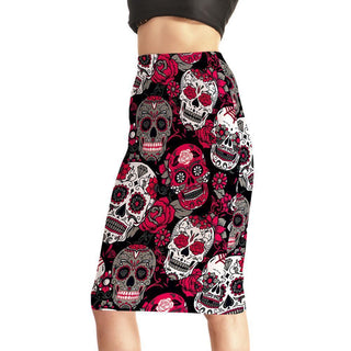 Rose Skully Women's Sexy 3D Skirts High Waist - designfullprint