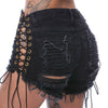 Gothic Ripped Mini Jeans-Shorts