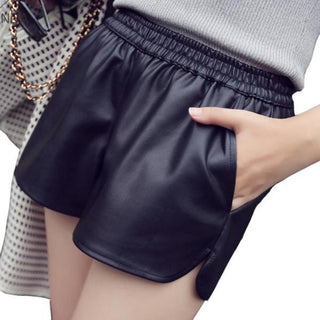 Elastic Waist Leather Black Shorts - designfullprint