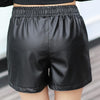 Elastic Waist Leather Black Shorts - designfullprint