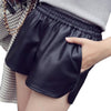 Elastic Waist Leather Black Shorts - designfullprint
