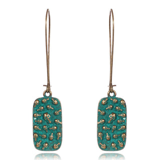 Vintage Verdigris Patina Drop Skull Earrings