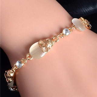 Gold Color Austrian Crystal Skull Charm Bracelet