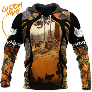 Gift For Hunting Lover Orange Camo Wild Turkey Hunting Personalized Pullover Zipup Sweatshirt Hoodie Fleece Hoodie And Long Sleeve Shirt HG