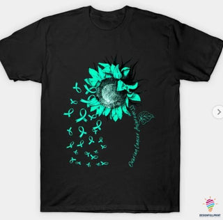 Ovarian Cancer Teal Cancer Sunflower Teal Ribbon T Shirt LHC