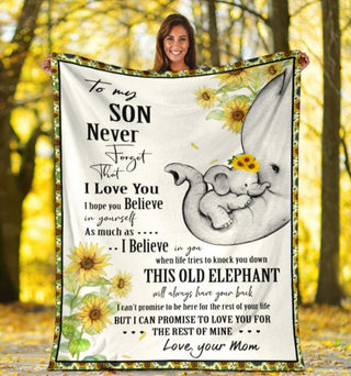 Gift For Mom Gift For Elephant Lover Mom Gift To Son Elephant Flower Blanket Dear My Son My Love Never Forget I Love You Blanket Fleece Blanket Quilt Blanket LN