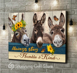 Always Stay Humbe And Kind Adorable Donkeys Wall Art Canvas PA