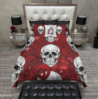 Skull Gift Red Octopus Tentacle Red Galaxy and Skull Bedding Set HG