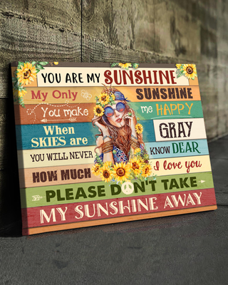 Gift For Hippie She Is My Sunshine I Love You Love Quotes Hippie Girl Wall Art Canvas PA