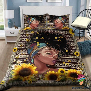 Black Pride Parure De Lit Black Woman Sunflower Afro Proud