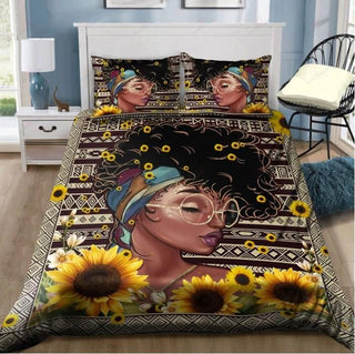 Black Pride Black Woman Sunflower Afro Proud Bedding Set