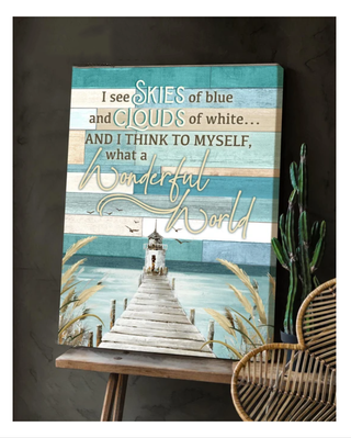 Blue Sky and White Cloud What's A Wonderful World Wall Art Canvas