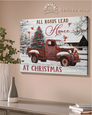 All Roads Lead To Home At Christmas Home Decoration Horizontal Wall Art Canvas PA