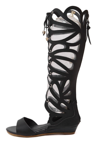 Black Lace Up Gladiator Sandals
