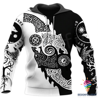 Gift For Viking Lover Gift For Wolf Lover Skoll And Hati Wolf Viking Black And White Unisex Hoodie NHD