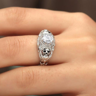 Skull Heart CZ Stone Ring - designfullprint