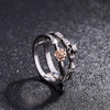 Skull Red Heart Crystal Ring Set - designfullprint