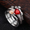Skull Red Heart Crystal Ring Set - designfullprint